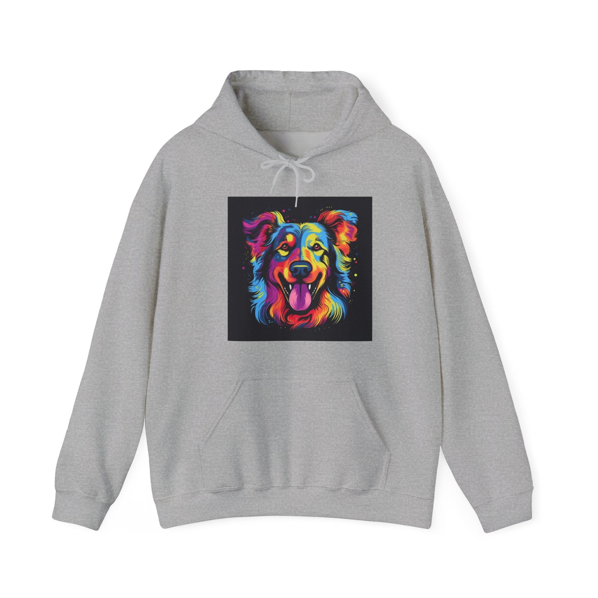 Colorful Pop Art Dog Hoodie — Vibrant Rainbow Canine Portrait Sweatshirt