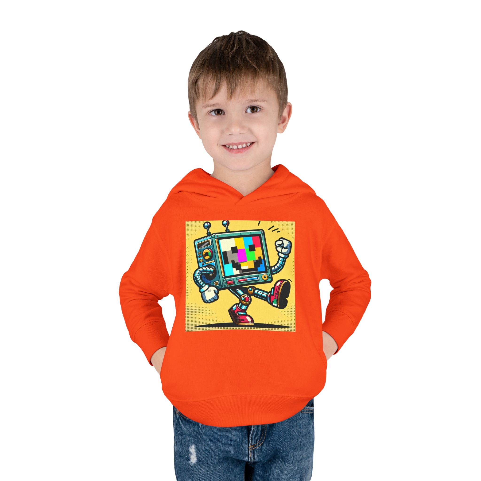 Retro TV Cartoon Toddler Hoodie — Color Test Pattern Robot Pullover