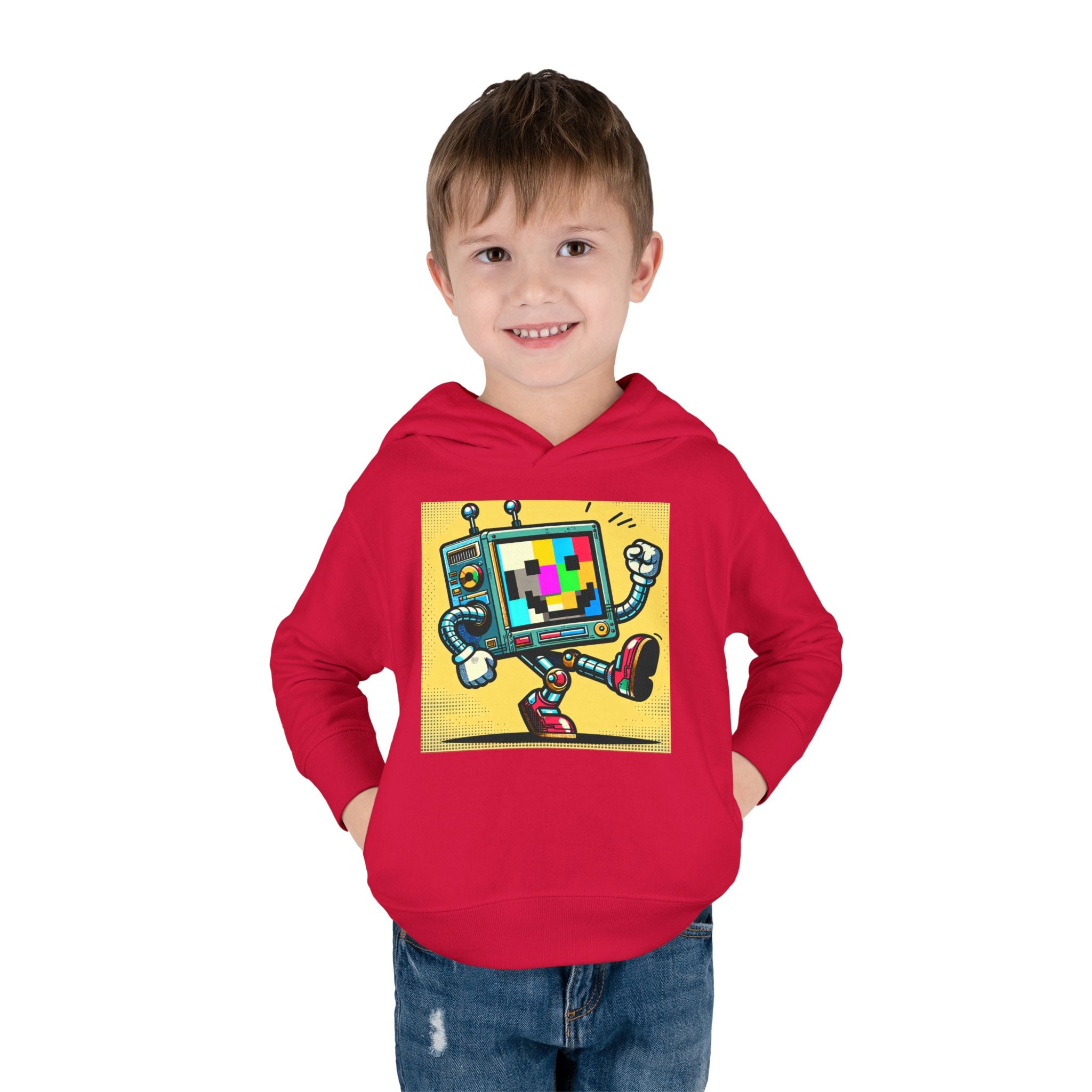 Retro TV Cartoon Toddler Hoodie — Color Test Pattern Robot Pullover