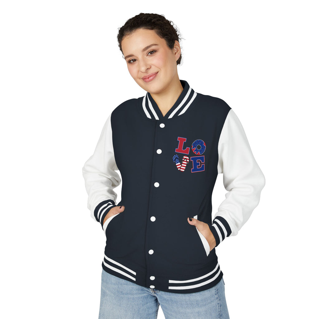 Patriotic 'LOVE' Letterman Jacket - Americana Varsity Jacket