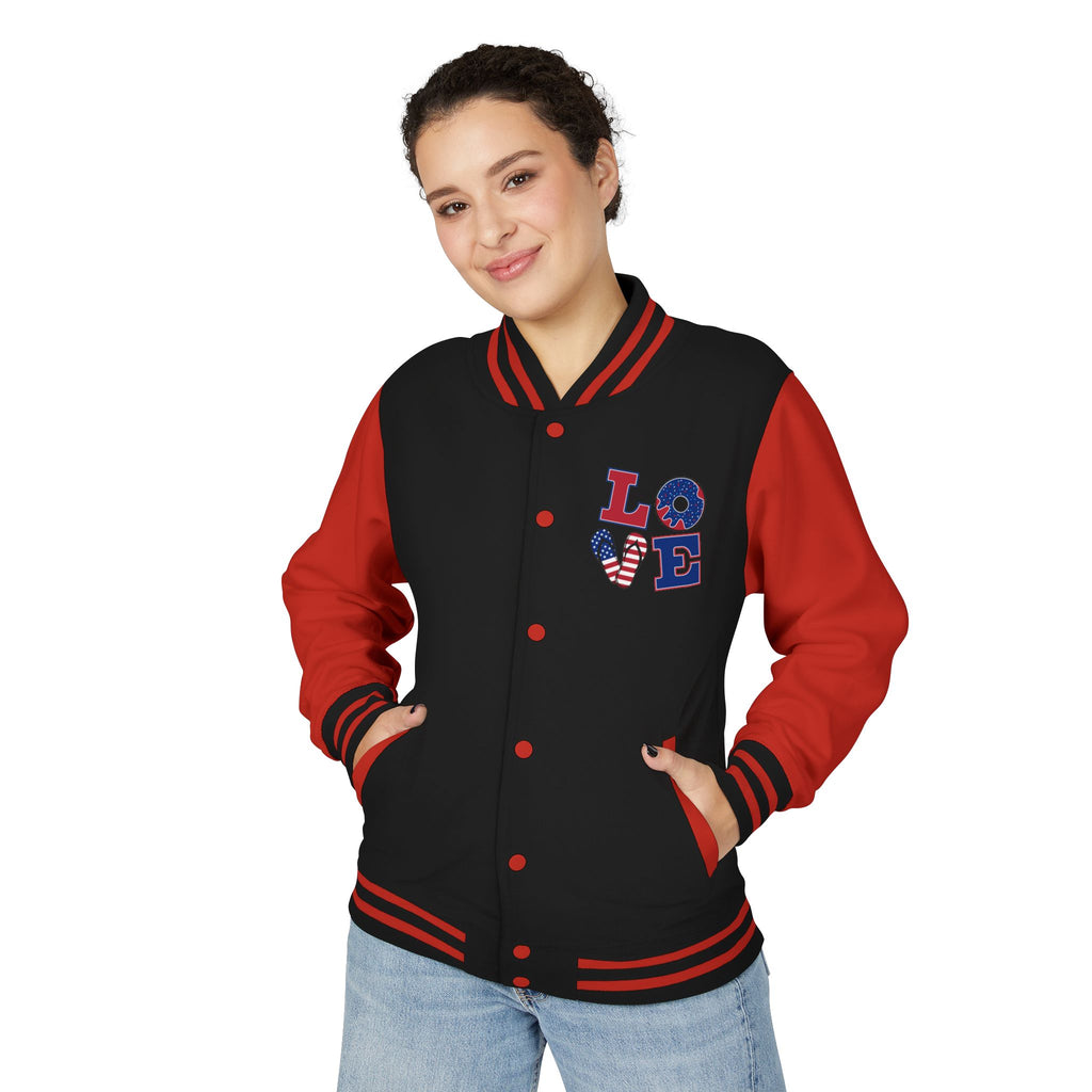 Patriotic 'LOVE' Letterman Jacket - Americana Varsity Jacket