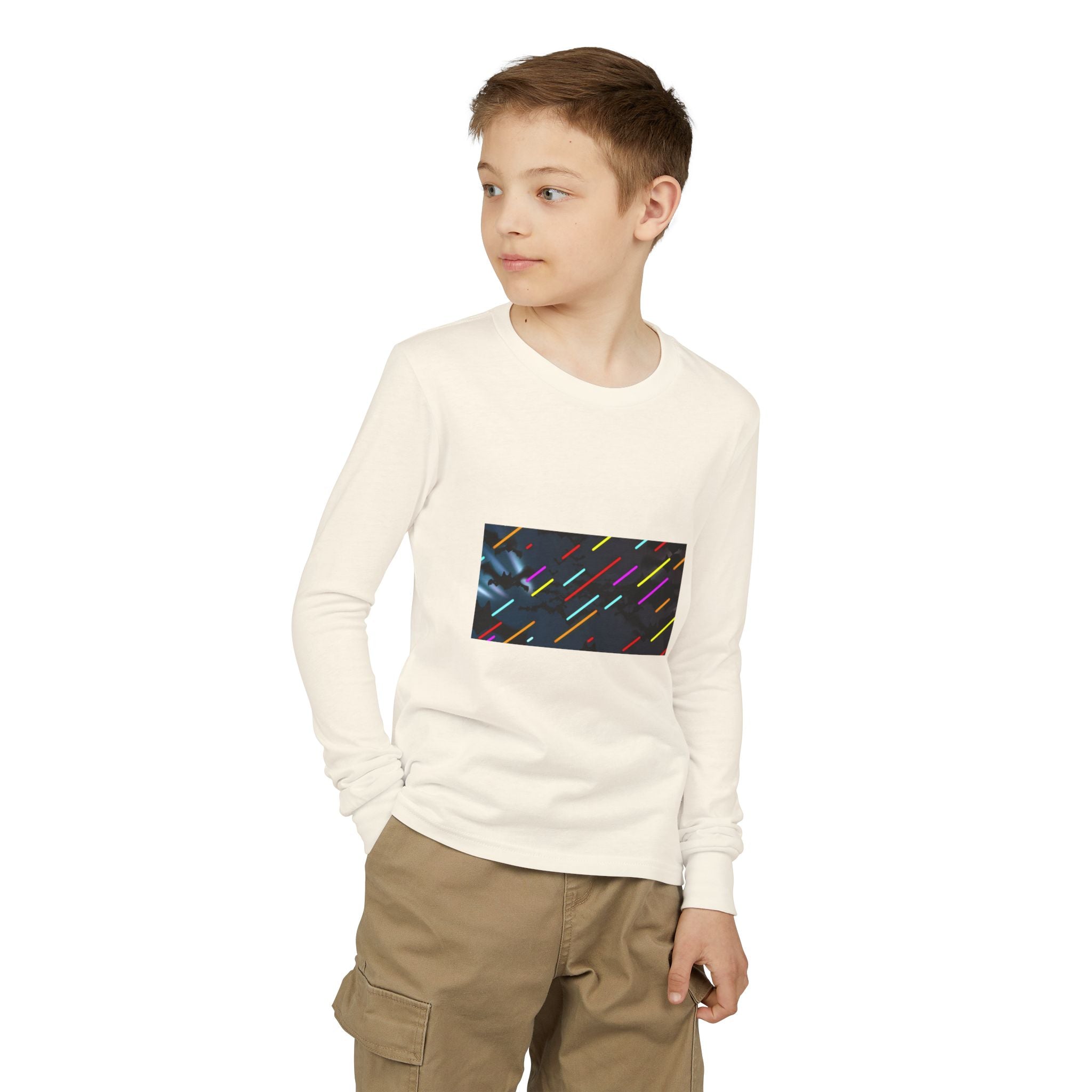 Youth Long Sleeve Tee — Neon Comet Stripe Graphic
