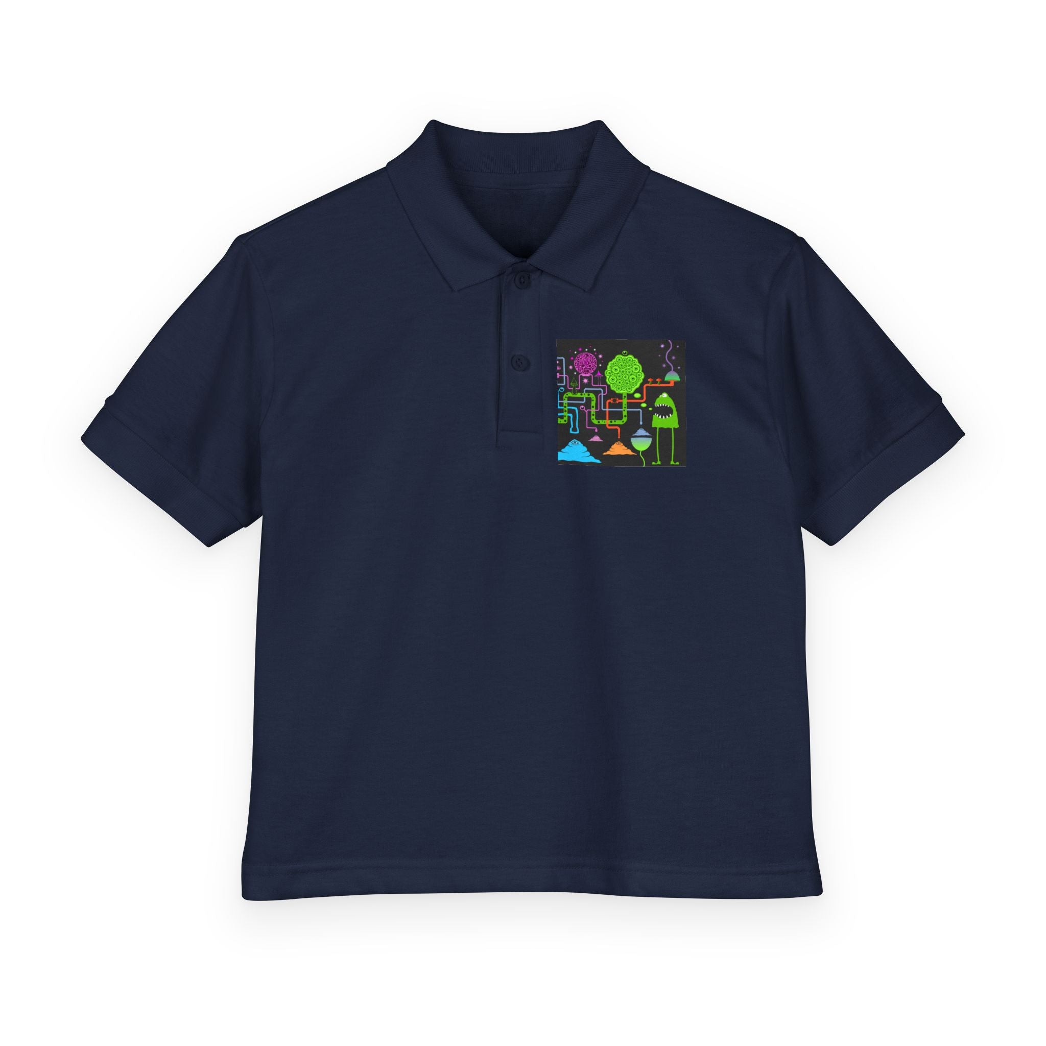 Youth Polo — Neon Space Garden Graphic Chest Pocket