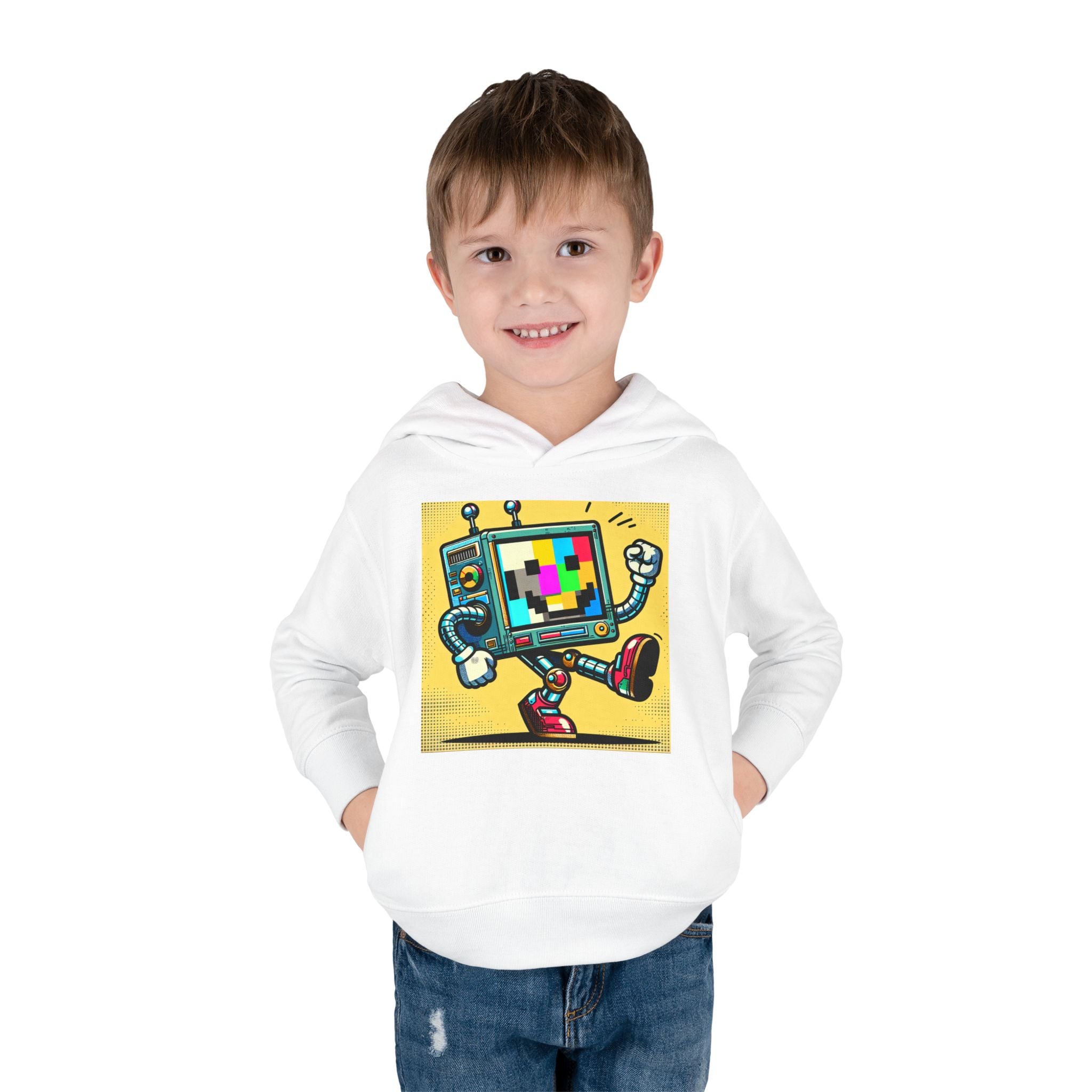 Retro TV Cartoon Toddler Hoodie — Color Test Pattern Robot Pullover