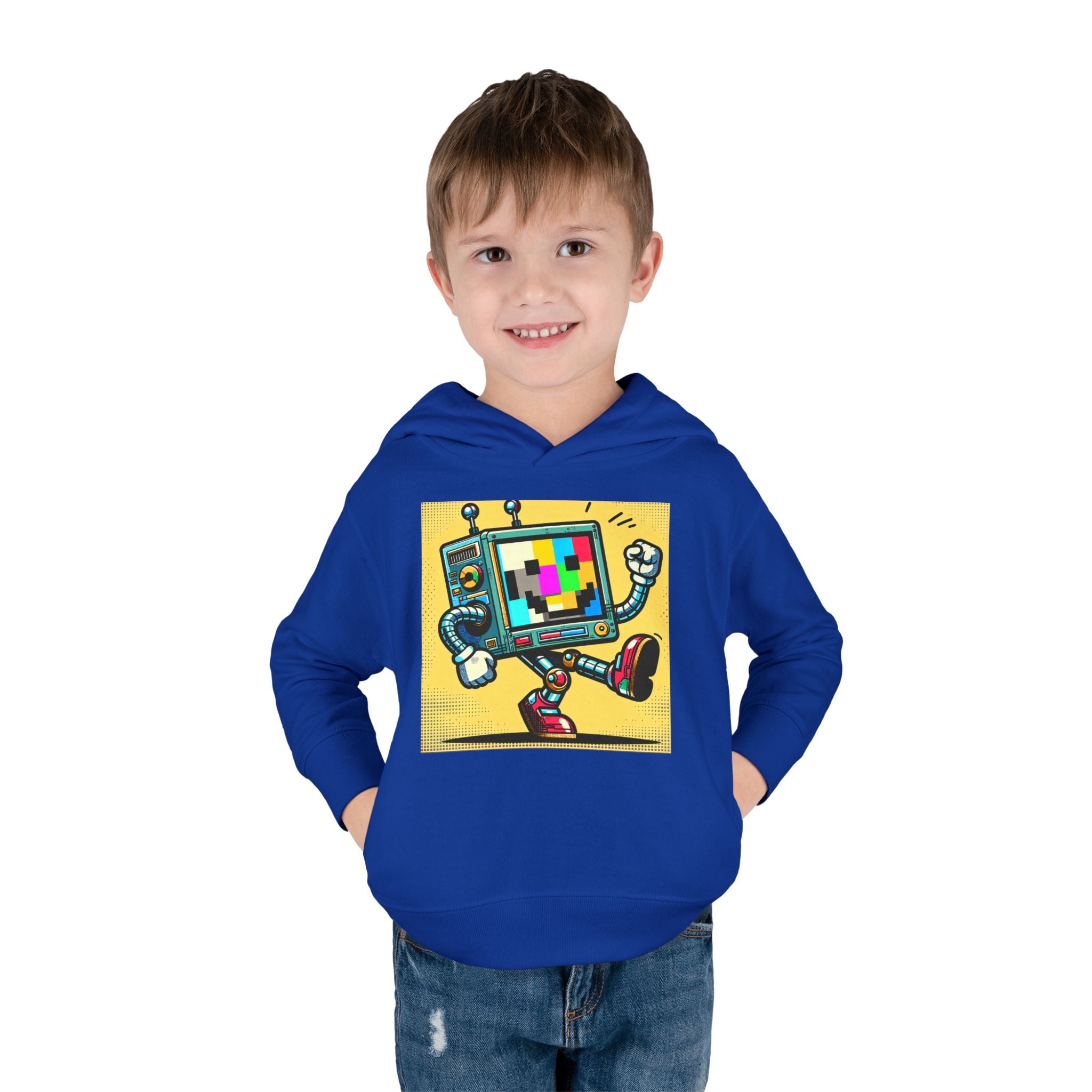 Retro TV Cartoon Toddler Hoodie — Color Test Pattern Robot Pullover