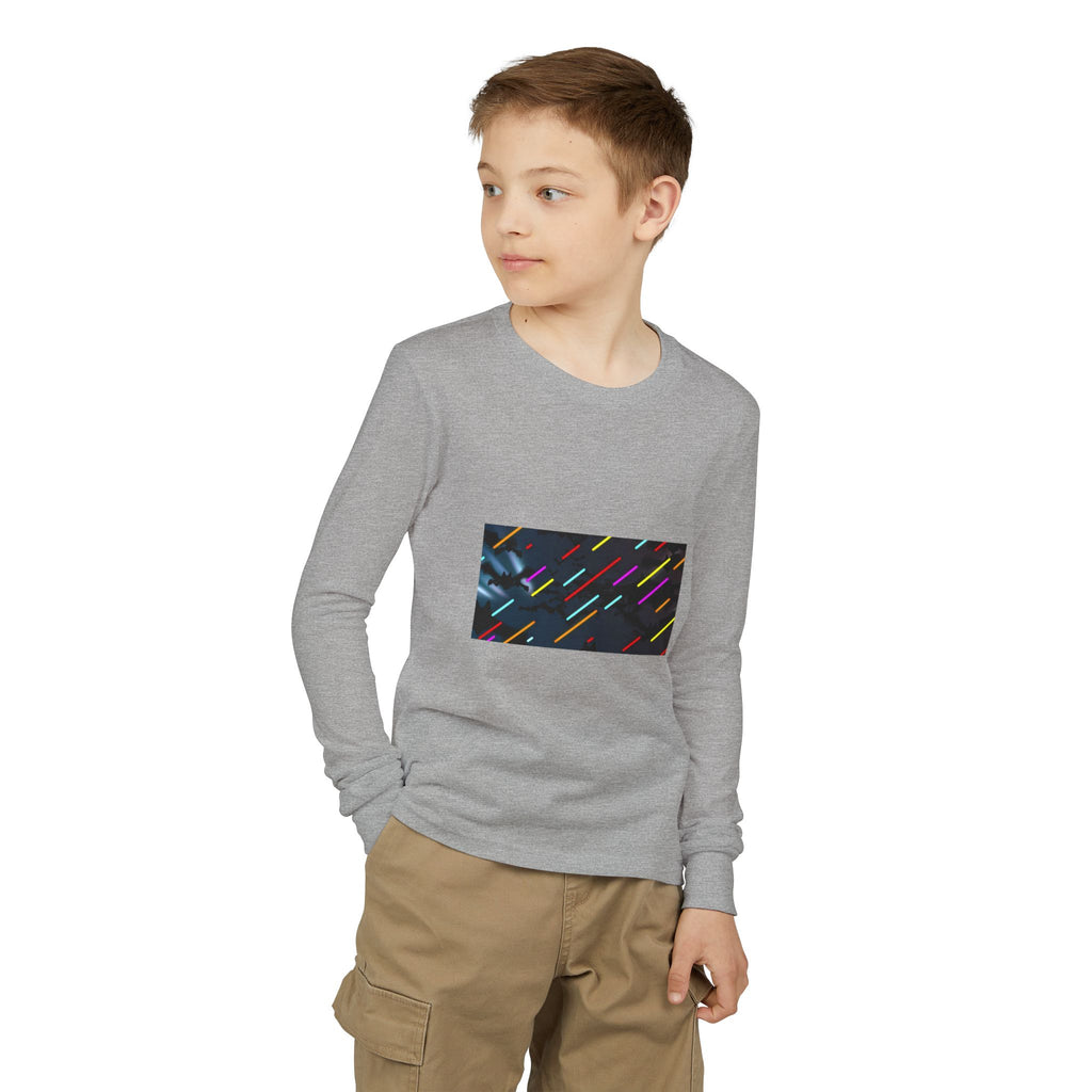 Youth Long Sleeve Tee — Neon Comet Stripe Graphic
