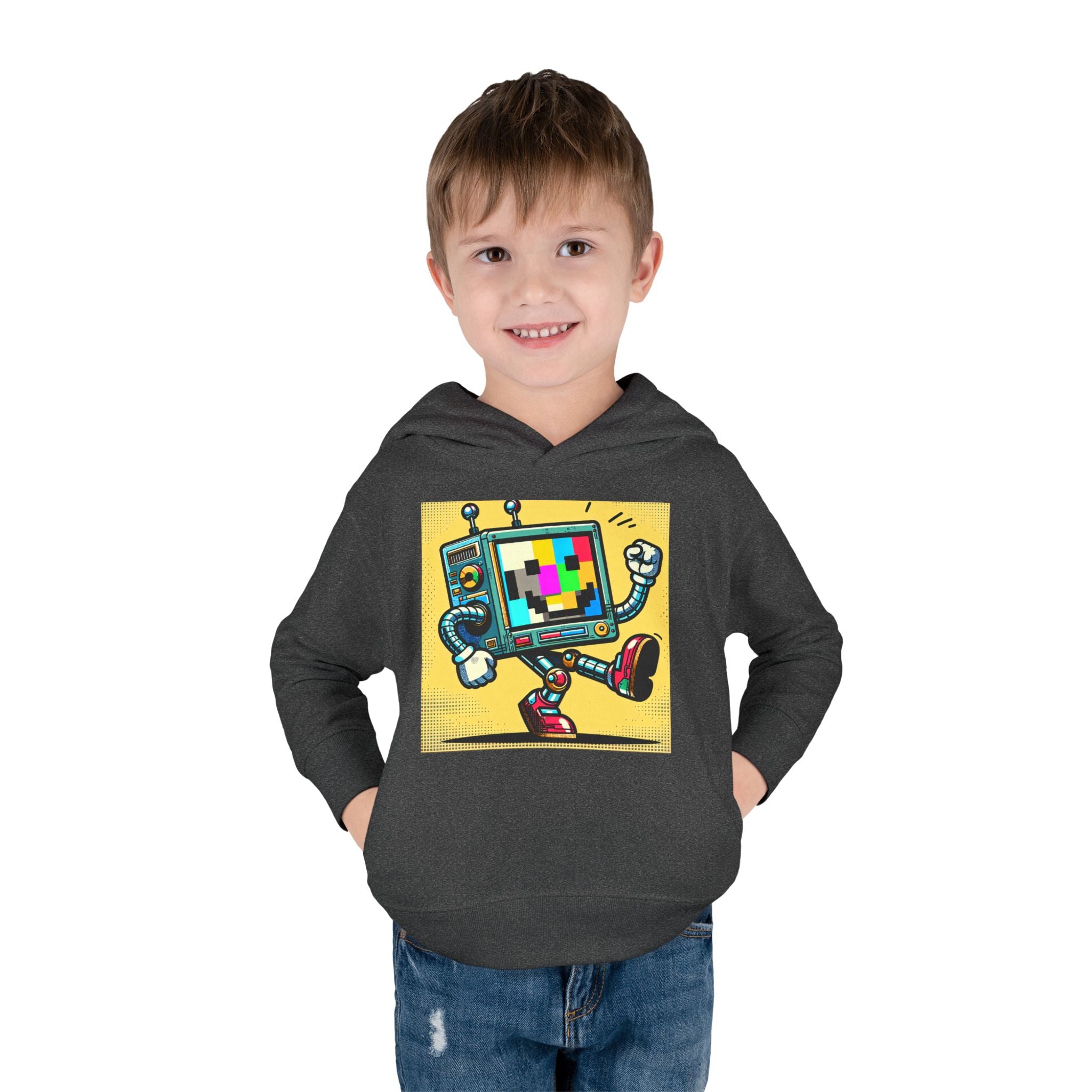 Retro TV Cartoon Toddler Hoodie — Color Test Pattern Robot Pullover
