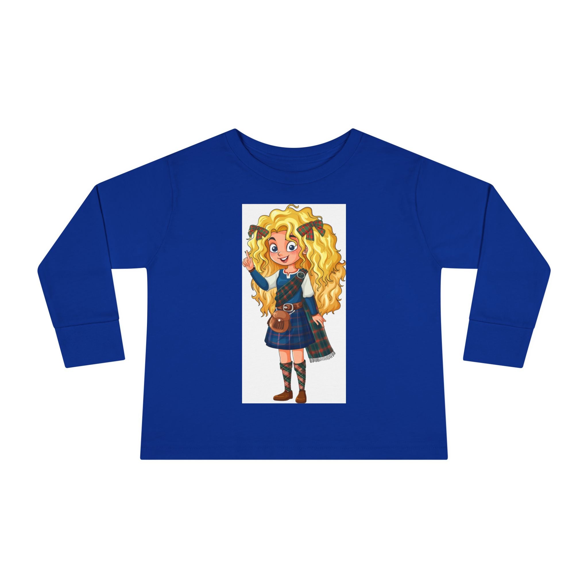 Cute Scottish Girl Toddler Long Sleeve Tee — Brave Princess Kilt Design