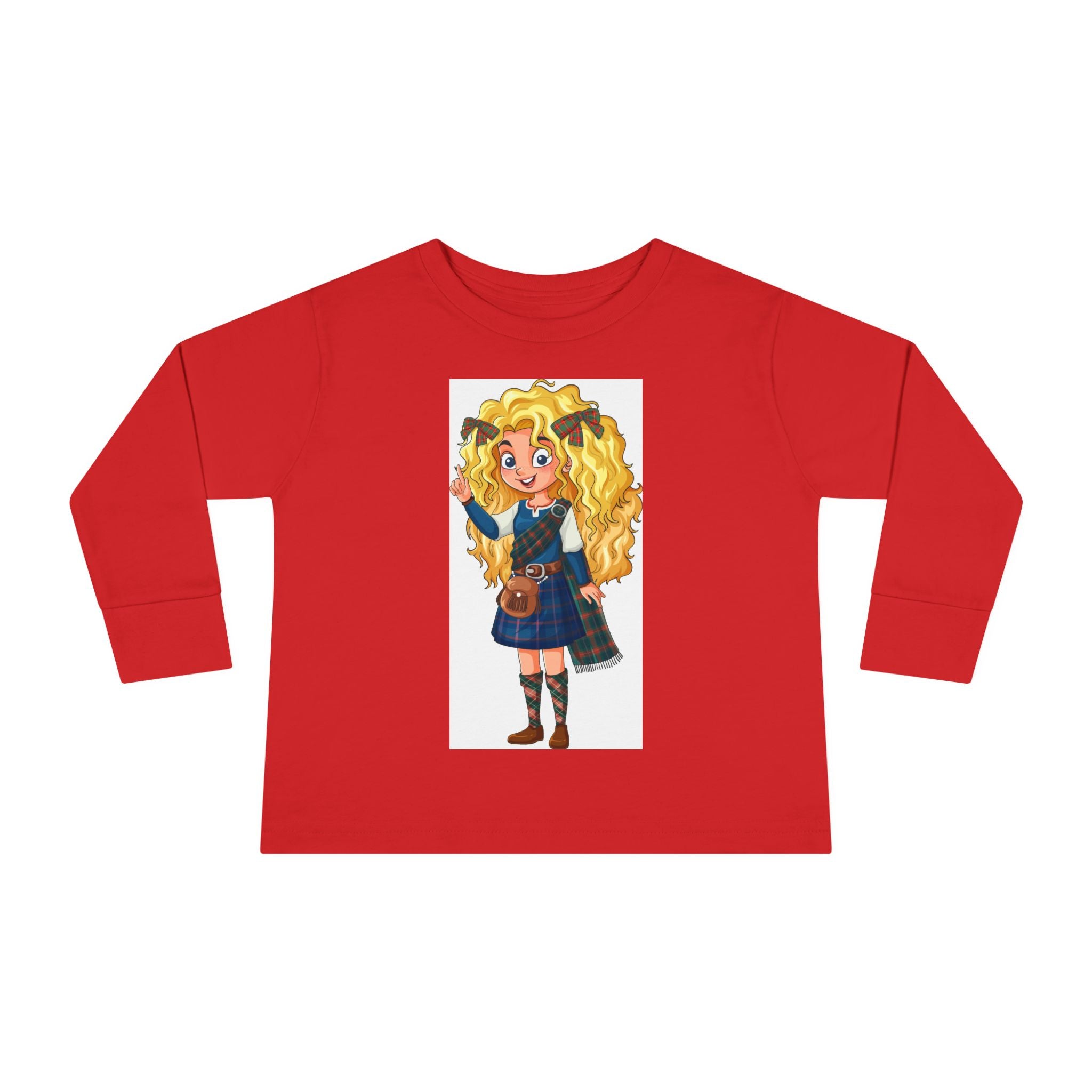 Cute Scottish Girl Toddler Long Sleeve Tee — Brave Princess Kilt Design