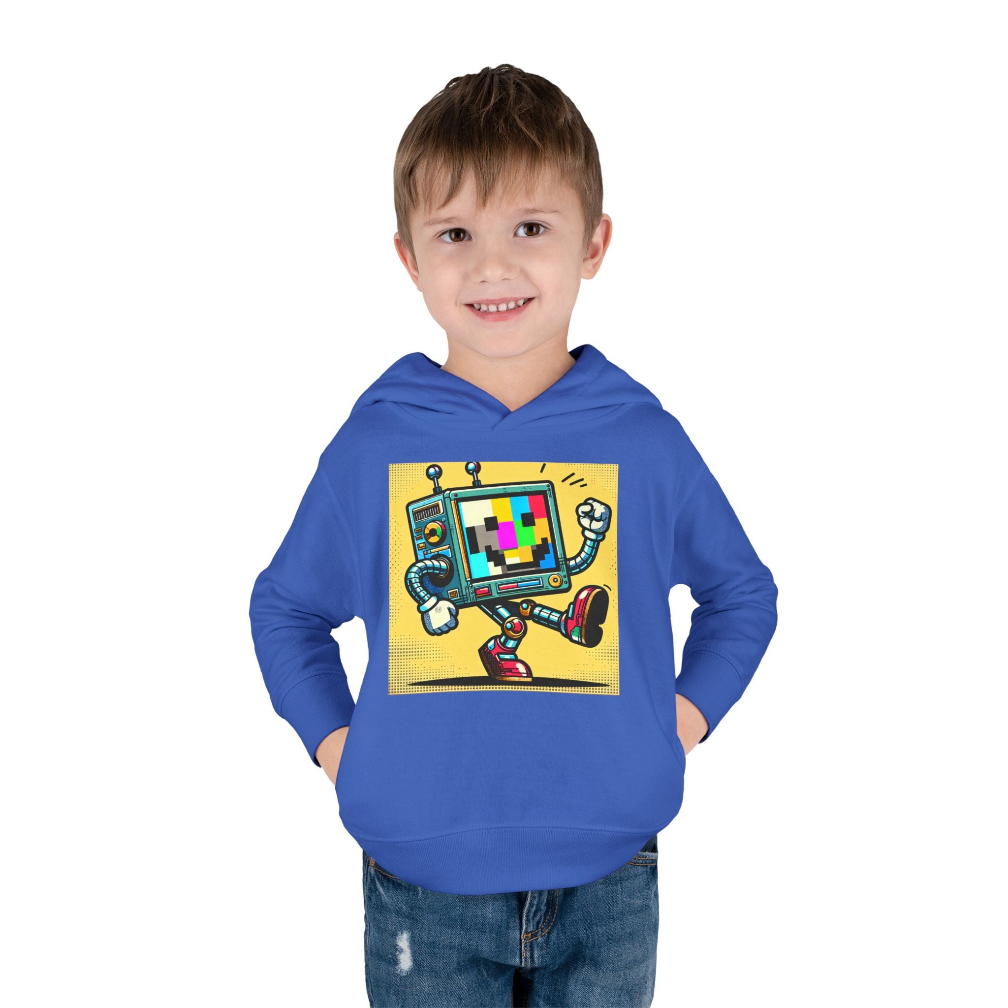 Retro TV Cartoon Toddler Hoodie — Color Test Pattern Robot Pullover