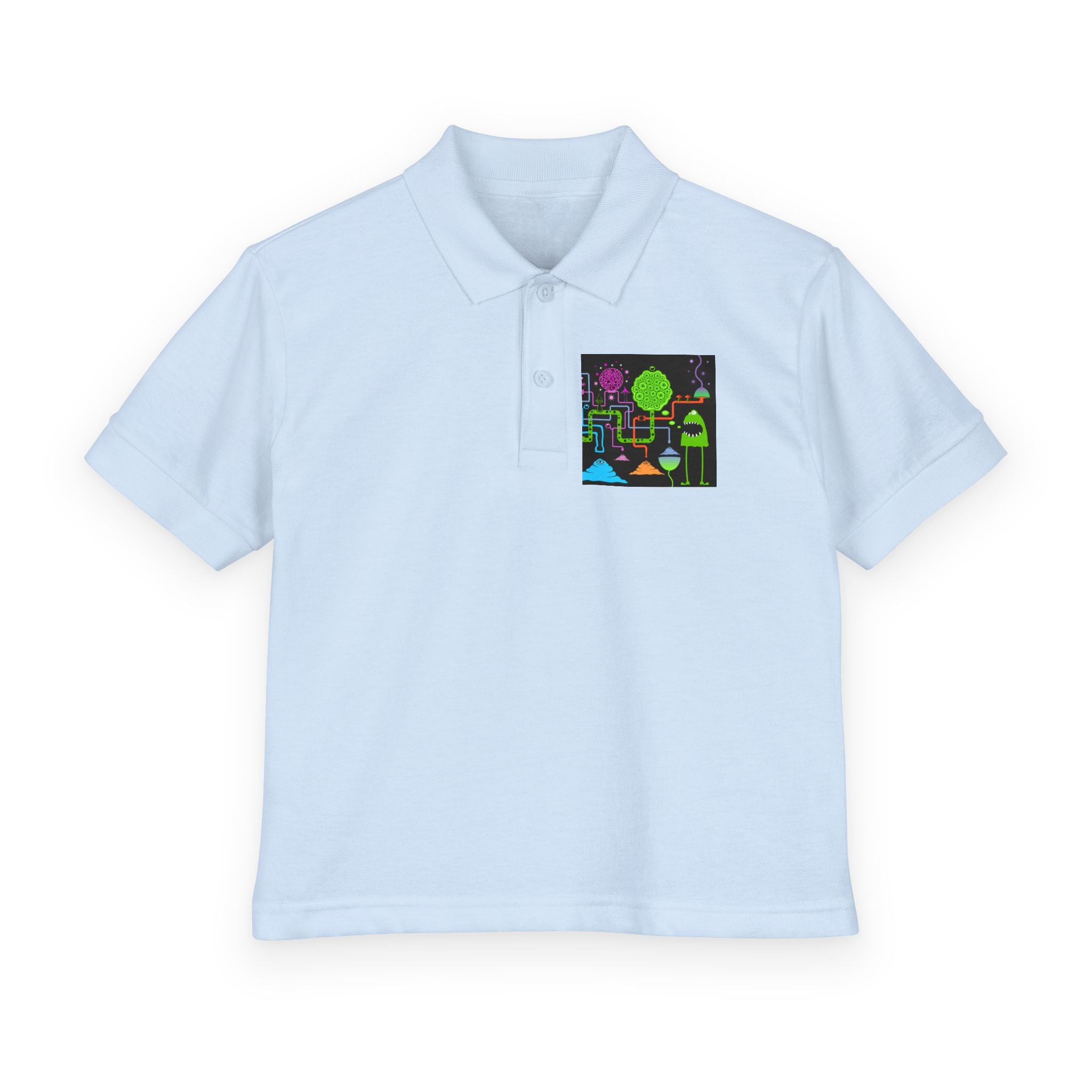 Youth Polo — Neon Space Garden Graphic Chest Pocket