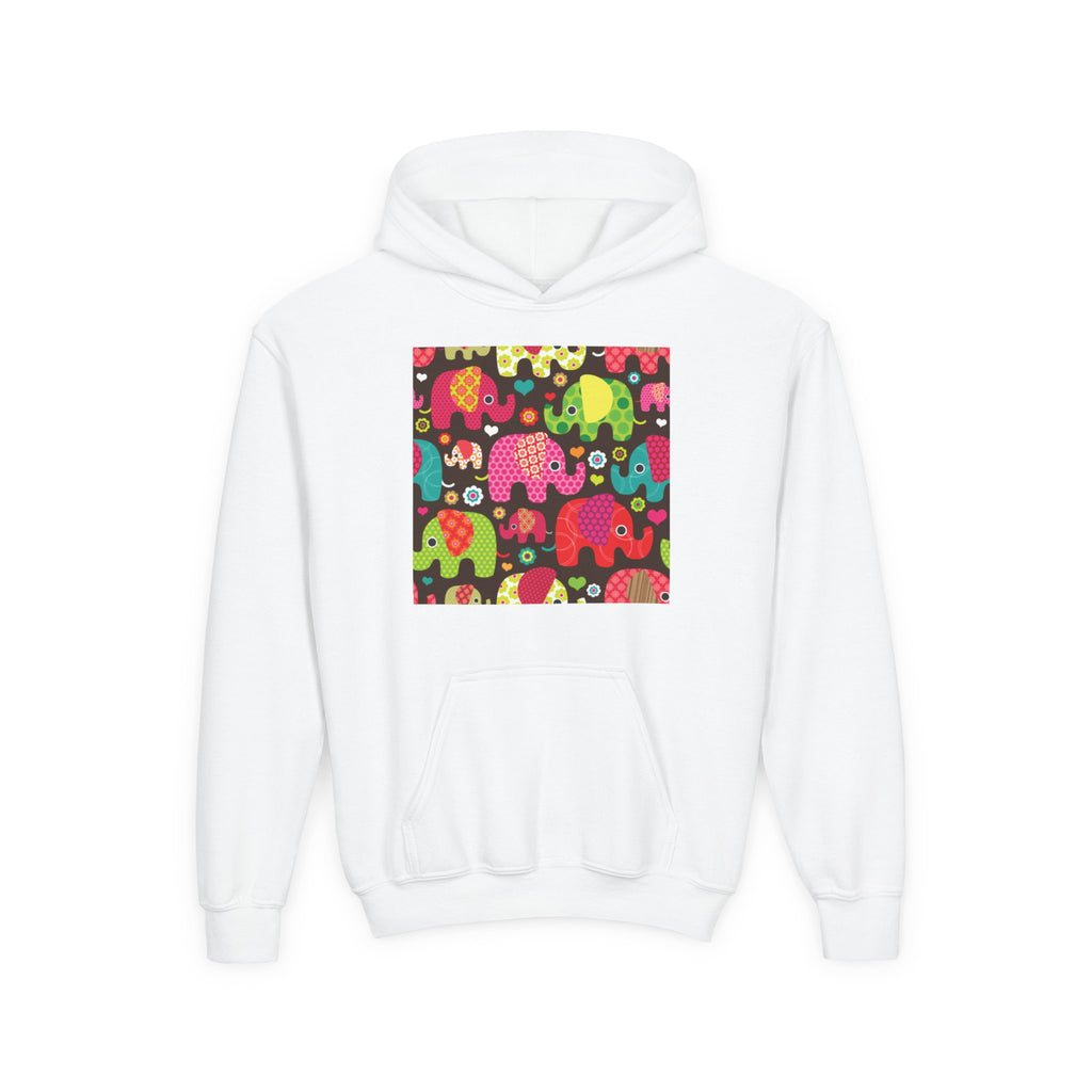 Youth Hoodie — Colorful Elephant Pattern Front & “Mama of the Birthday Dude” Back