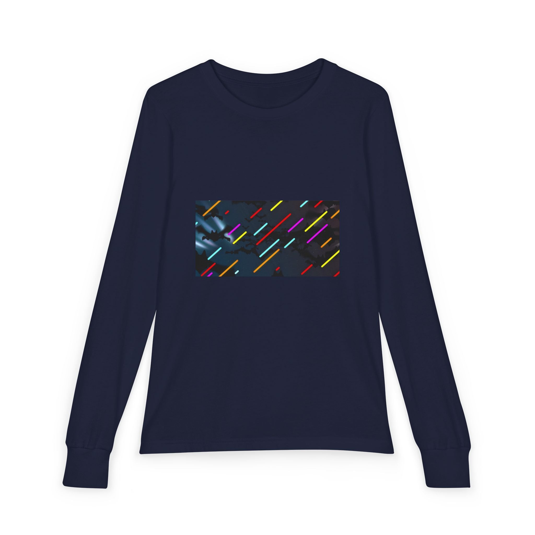 Youth Long Sleeve Tee — Neon Comet Stripe Graphic