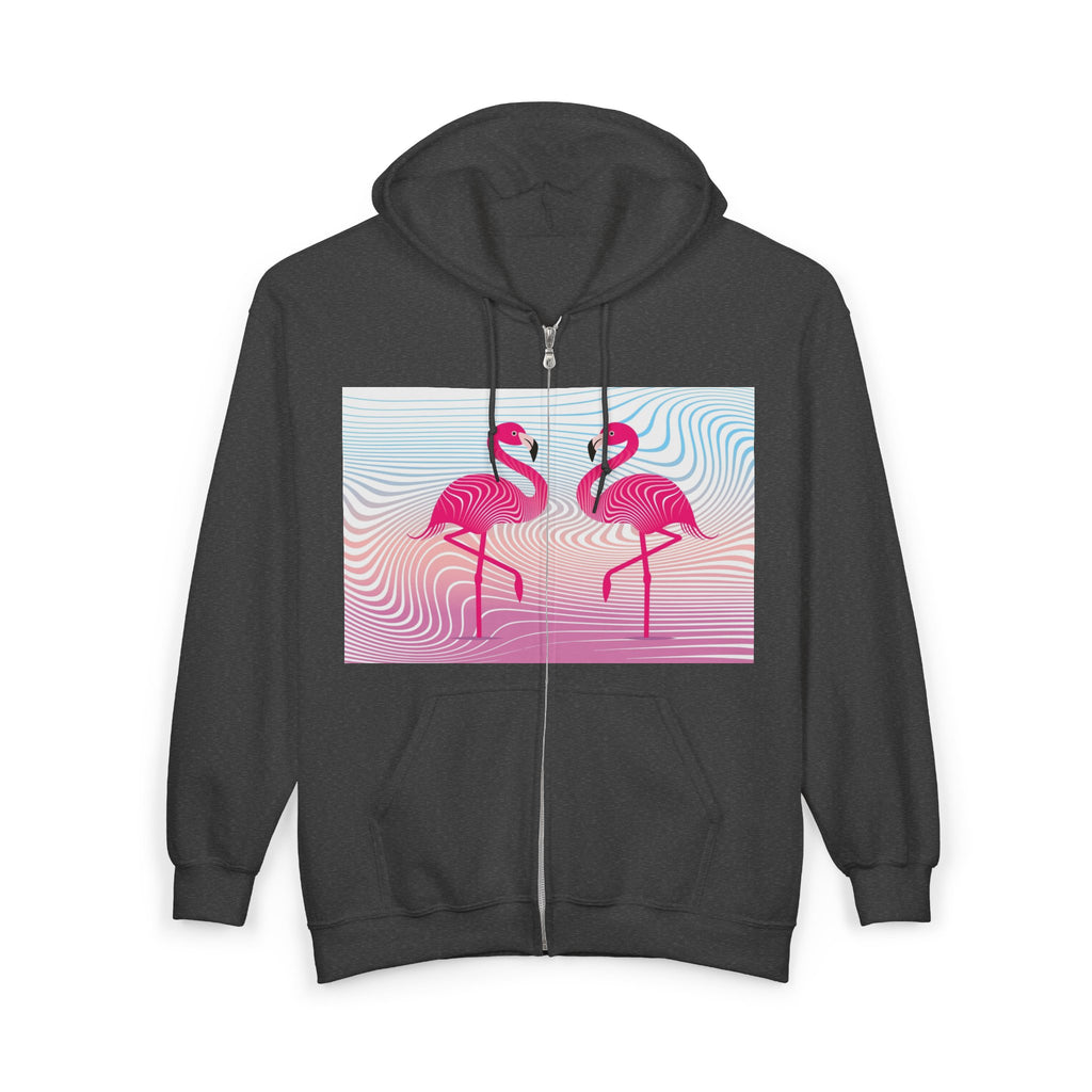 Flamingo Duo Zip Hoodie — Retro Pastel Tropical Graphic