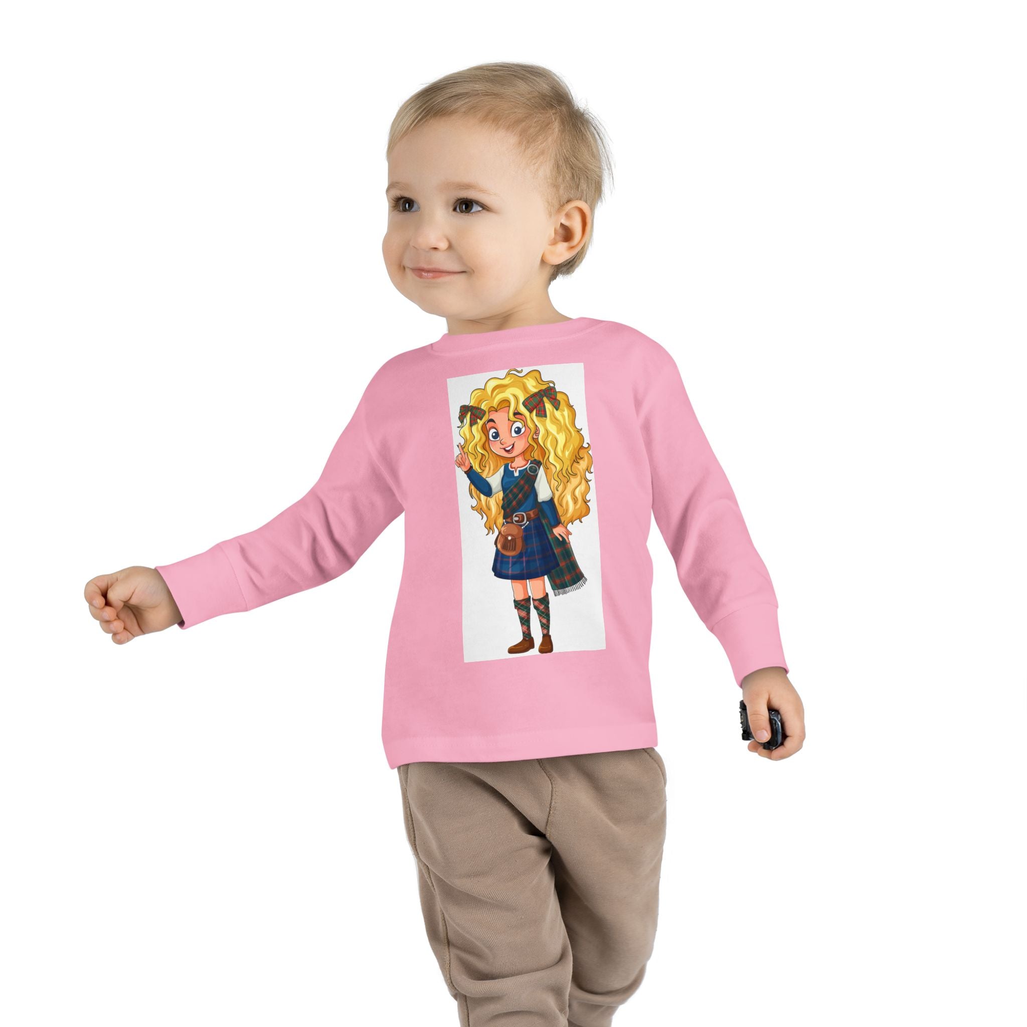 Cute Scottish Girl Toddler Long Sleeve Tee — Brave Princess Kilt Design