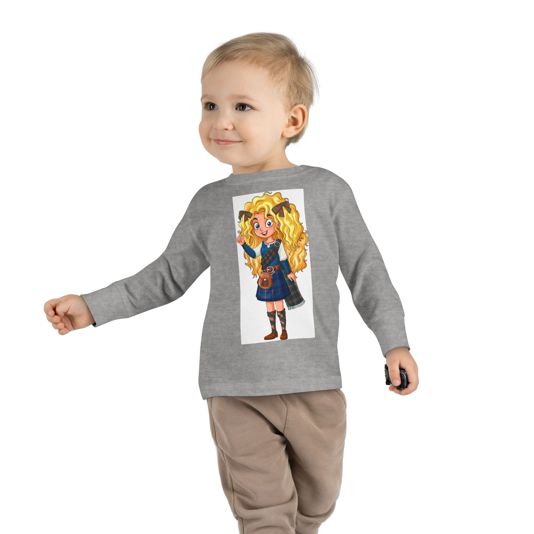 Cute Scottish Girl Toddler Long Sleeve Tee — Brave Princess Kilt Design