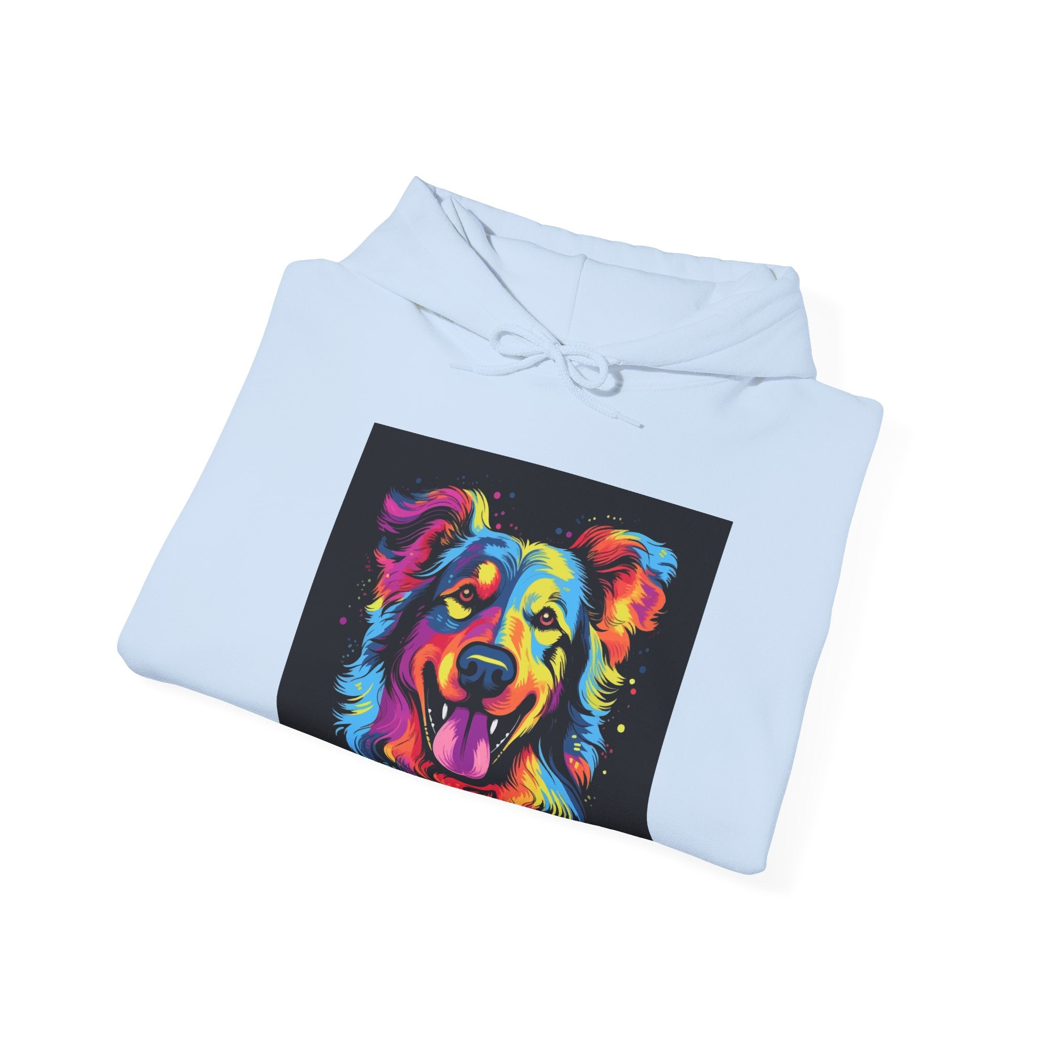 Colorful Pop Art Dog Hoodie — Vibrant Rainbow Canine Portrait Sweatshirt