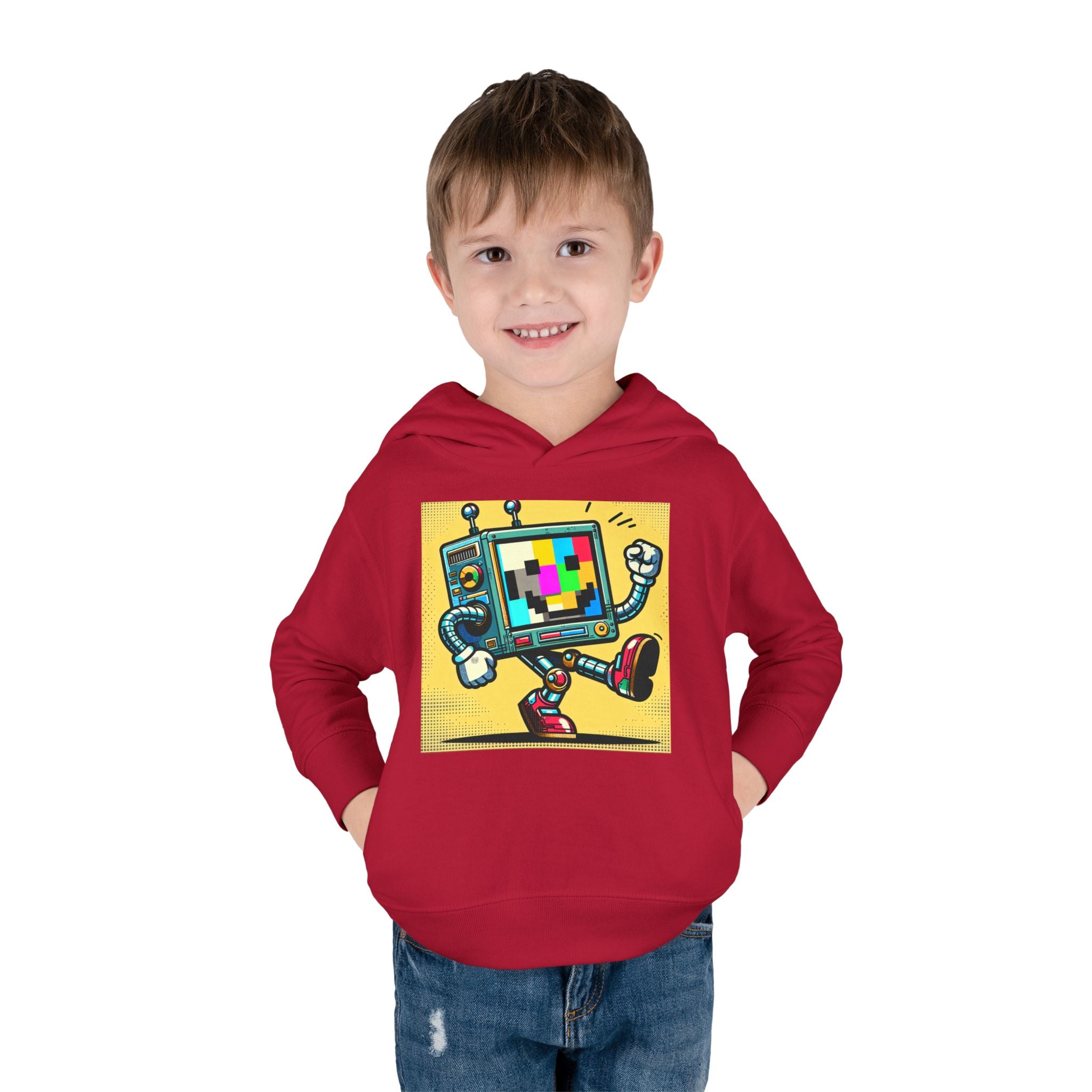 Retro TV Cartoon Toddler Hoodie — Color Test Pattern Robot Pullover