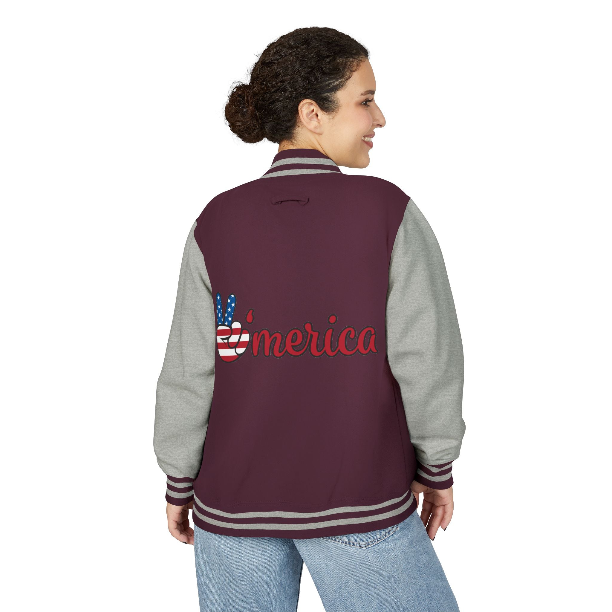 Patriotic 'LOVE' Letterman Jacket - Americana Varsity Jacket