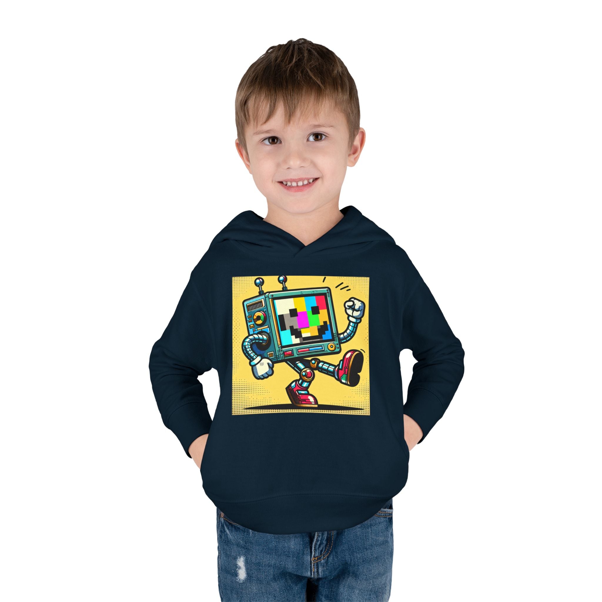 Retro TV Cartoon Toddler Hoodie — Color Test Pattern Robot Pullover
