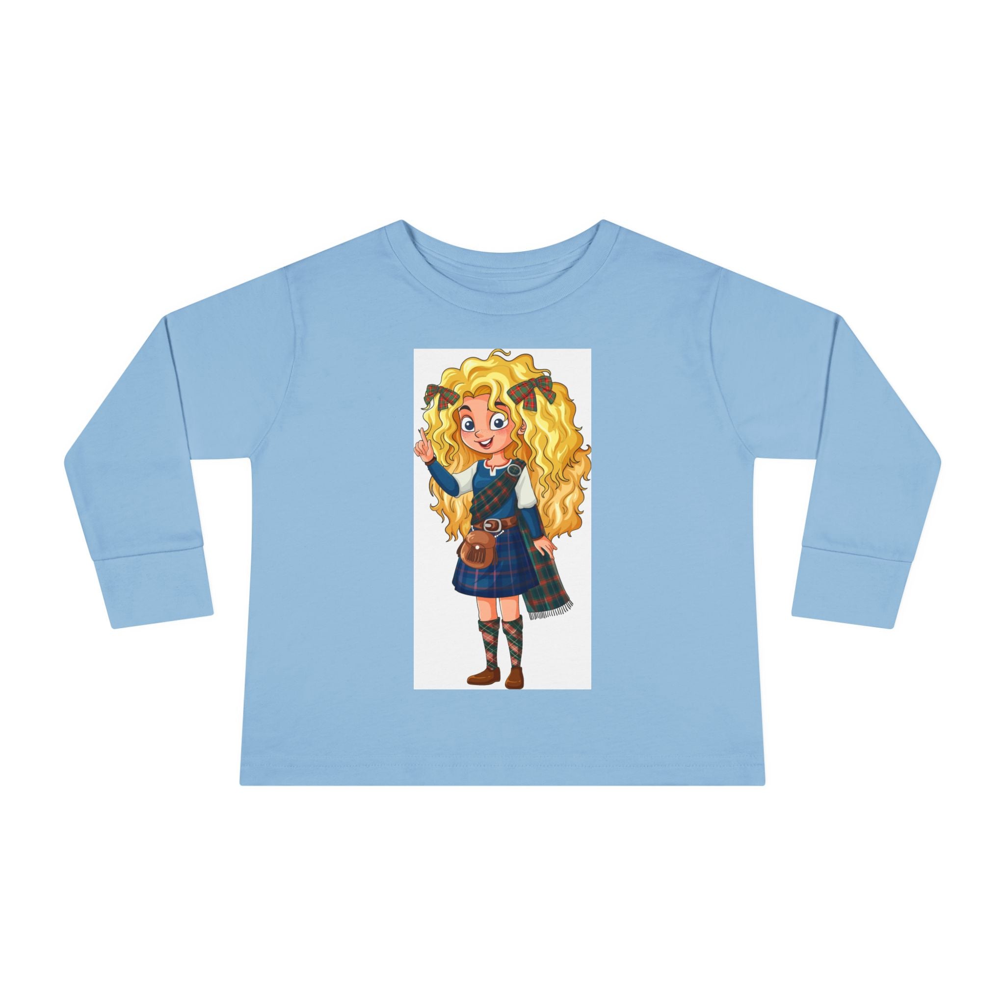 Cute Scottish Girl Toddler Long Sleeve Tee — Brave Princess Kilt Design