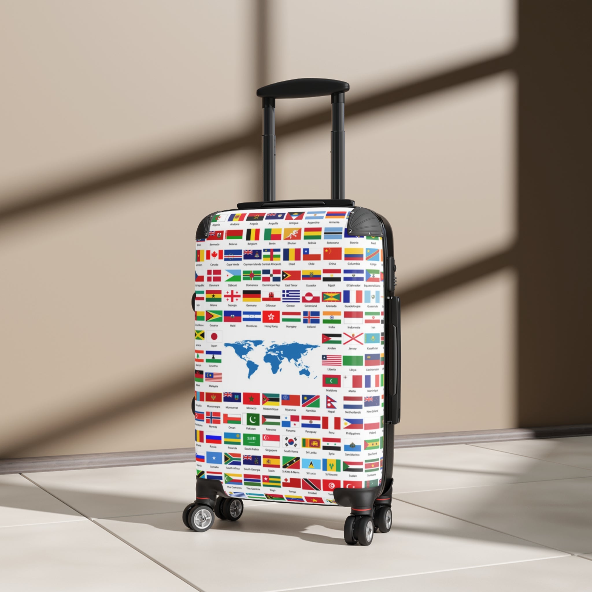 World Flags Carry-On Suitcase – Travel Luggage with Global Map Design