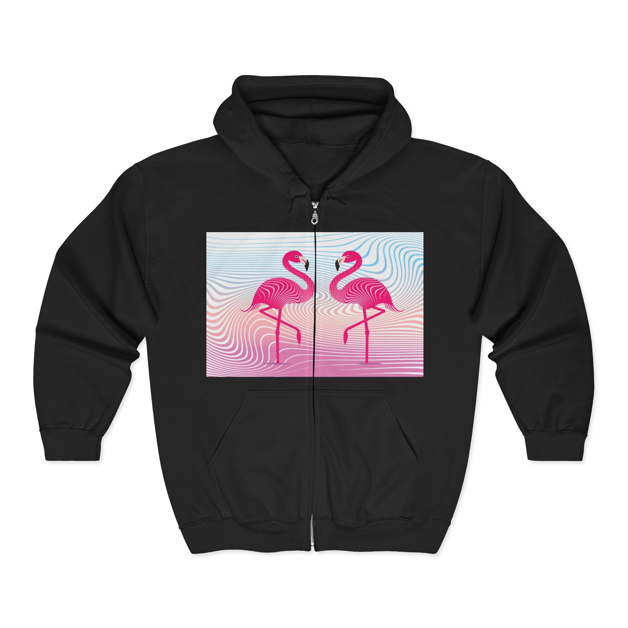 Flamingo Duo Zip Hoodie — Retro Pastel Tropical Graphic