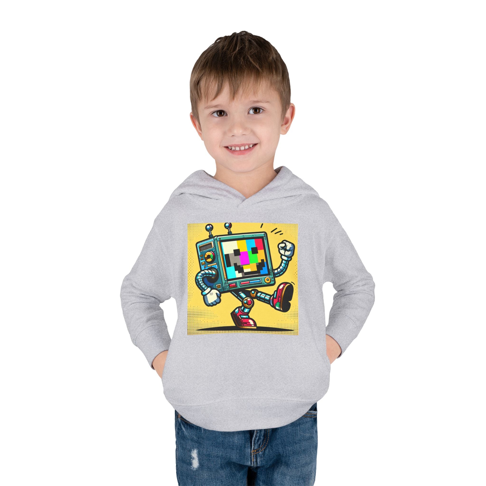 Retro TV Cartoon Toddler Hoodie — Color Test Pattern Robot Pullover